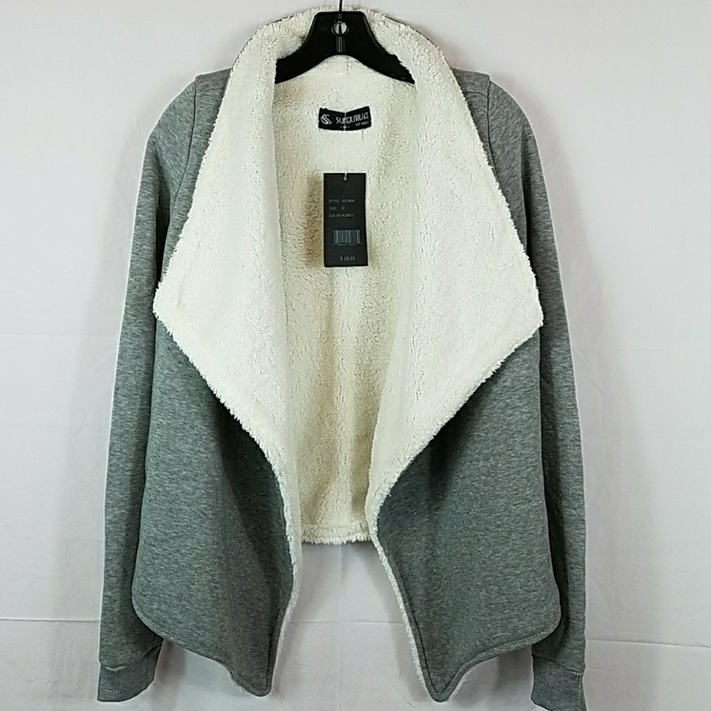 Asymetrical Fleece Sweatshirt Cardigan Size Medium