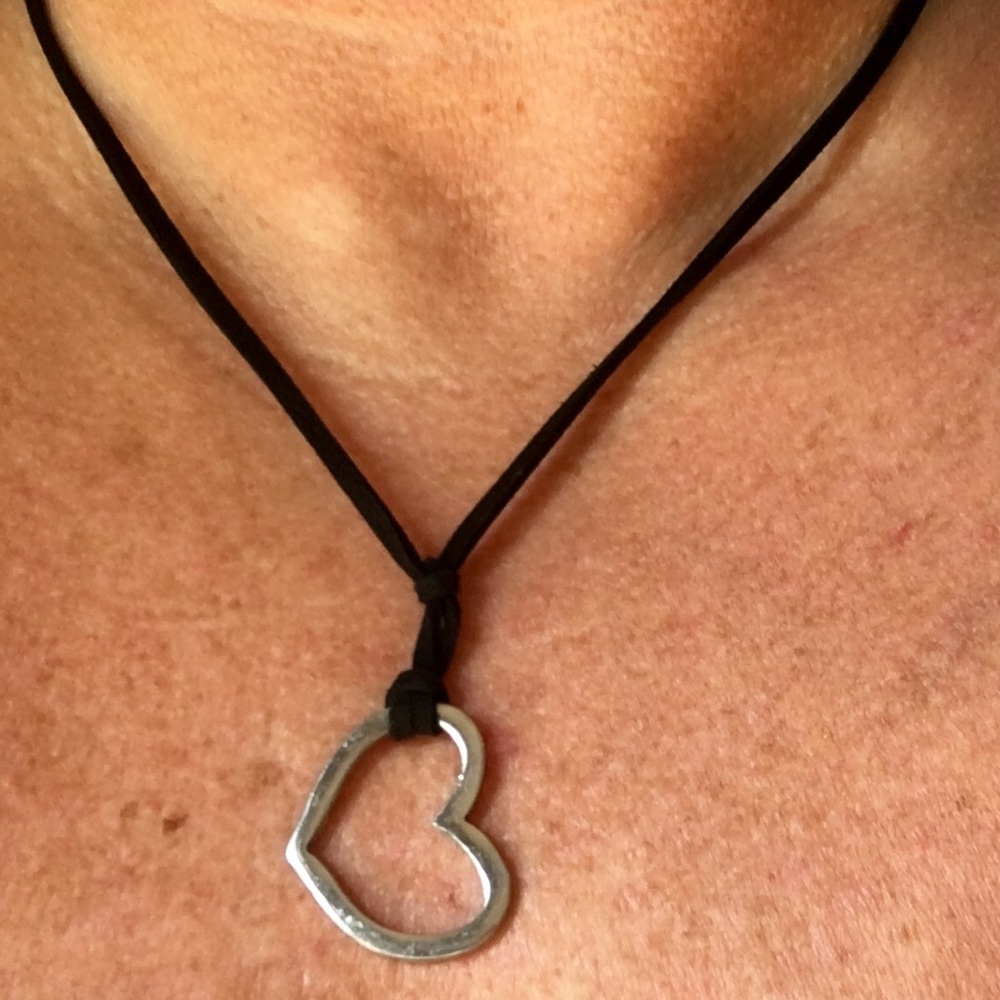 11 inch leather/suede Necklace with Silver Heart