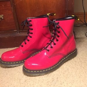 Dr. Martens Womens 1460w Red Patent Leather Boots