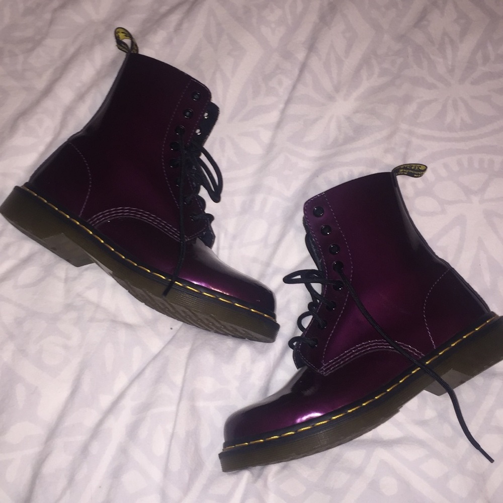 Doc Marten purple patent leather boots