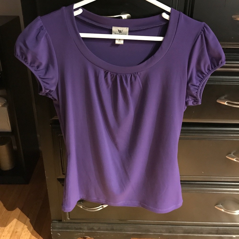 Purple short sleeve stretch blouse