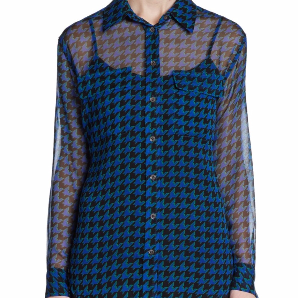 NWT Equipment Blue Signature Houndstooth Shirt Sml