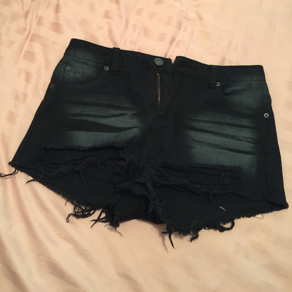 Black high waisted ripped shorts
