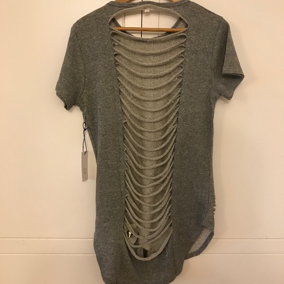 •LAST 1• Heather Grey Shredded Long Line Tee - Picture 5 of 8