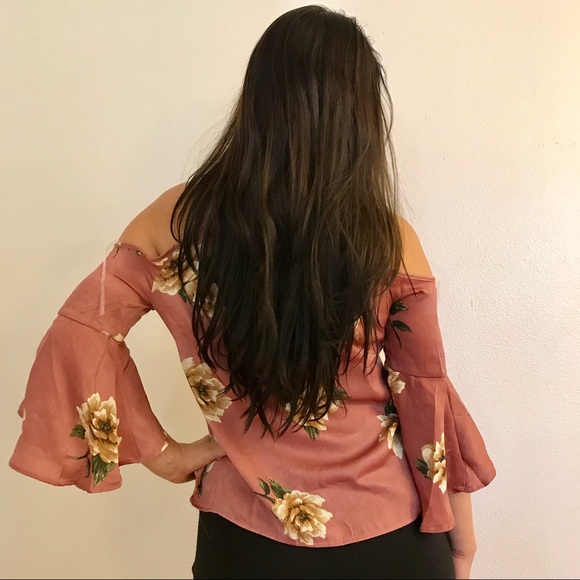 Dusty Rose Floral Open Shoulder Satin Top - Picture 8 of 8