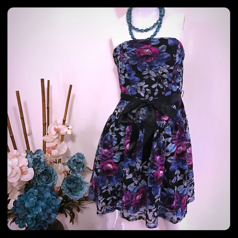 Net Midi Floral Dress with Bow.
