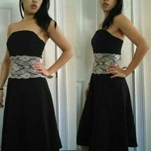 Strapless black and white lace dress