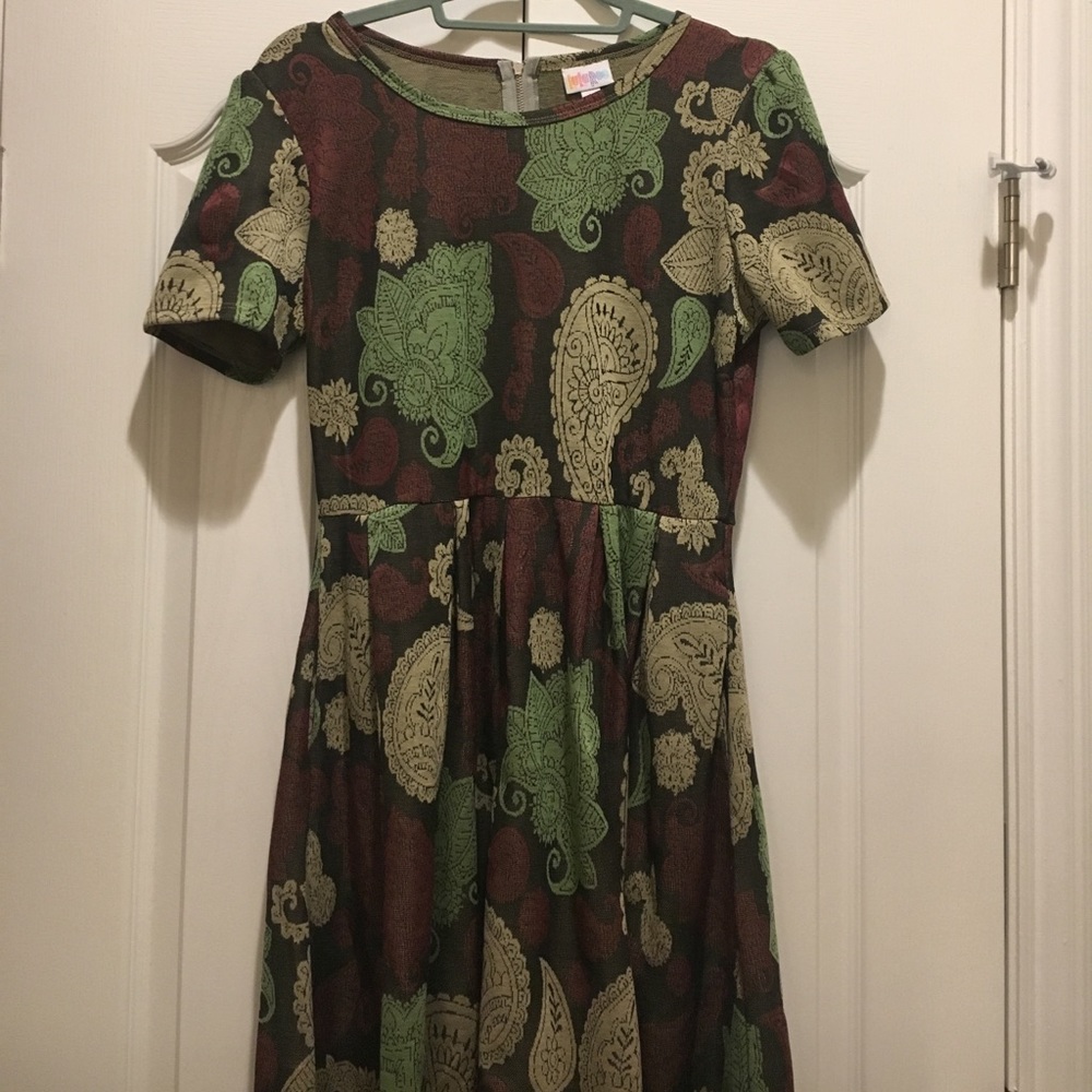 LuLaRoe L Amelia Chocolate brown with paisley