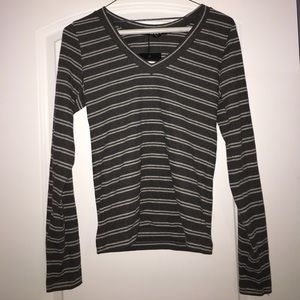 Gray and White Stripped V-Neck