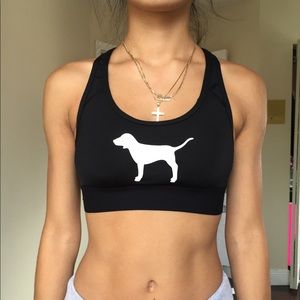 Black with White VS dog sports bra
