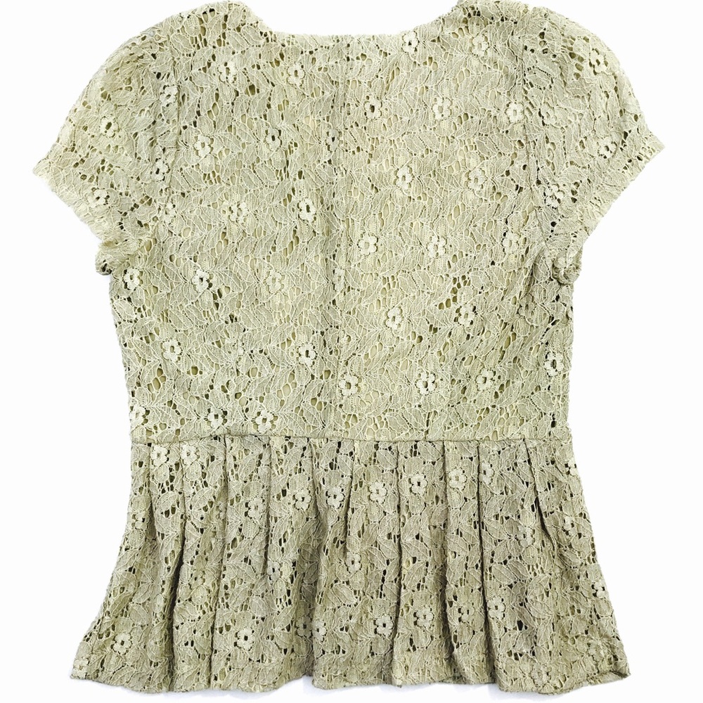 Tan Lace Button up Peplum Top - Picture 3 of 4