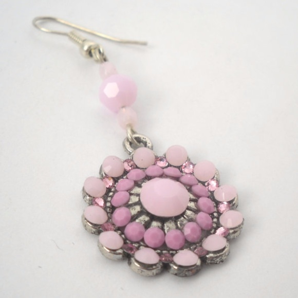 Hook Dangle Earrings Pink & Rose Alabaster - Picture 2 of 3