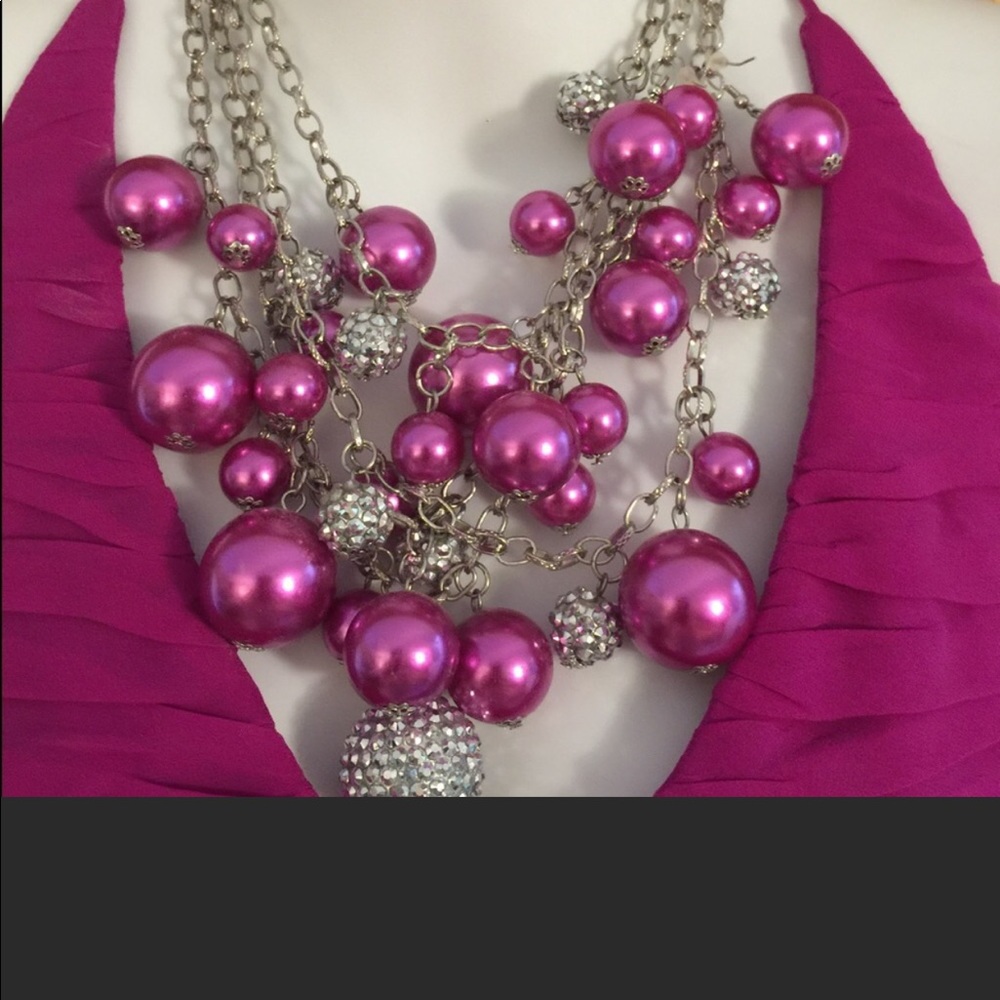 Blingy hot pink and rhinestone necklace & earrings