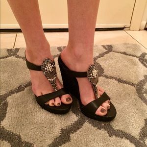 White House Black Market beaded wedge sandals