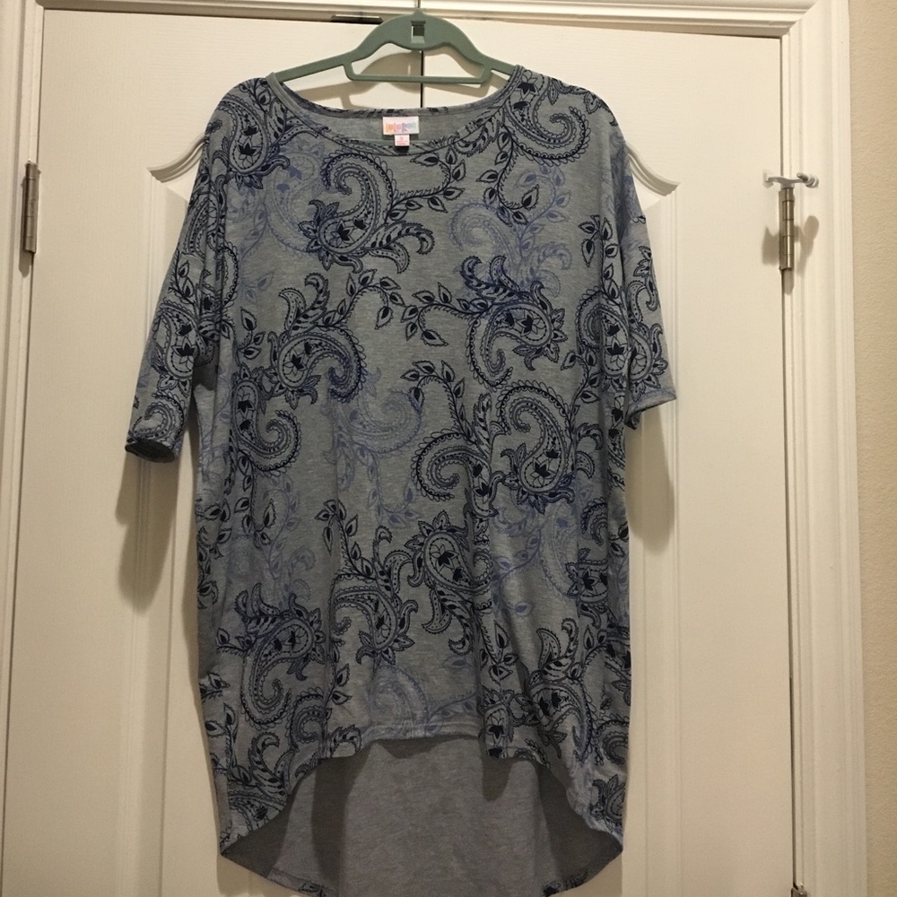 LuLaRoe S Irma Grey with Blue paisley