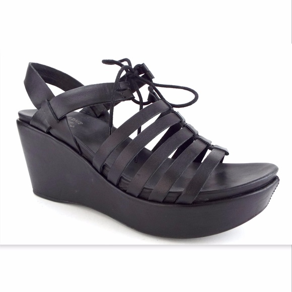 Kork Ease Shoes - KORK EASE Size 9 Black Leather Wedge Sandal