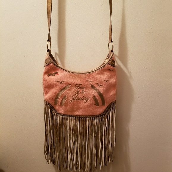 JUICY COUTURE Authentic PURSE w/ FRINGE Pink/Brown - Picture 2 of 3