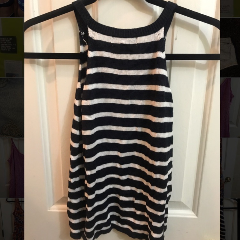 High neck sleeveless striped top