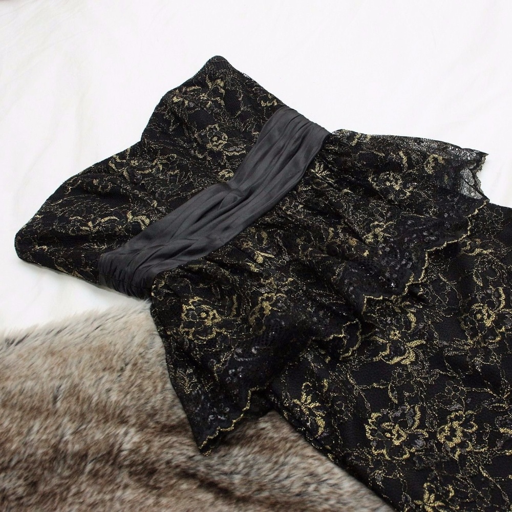 Betsey Johnson black & gold lace peplum dress