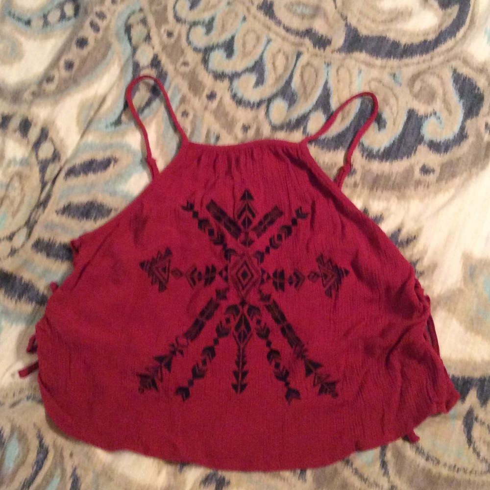 Dark red tribal print crop top