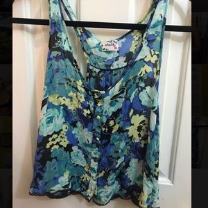 Flowy floral tank top with button up front