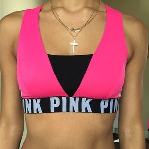 Bright Pink Crossover-Back Sports Bra