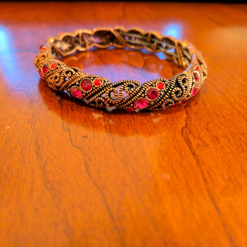 NWOT Bronze-Colored/Pink Jeweled Costume Bracelet
