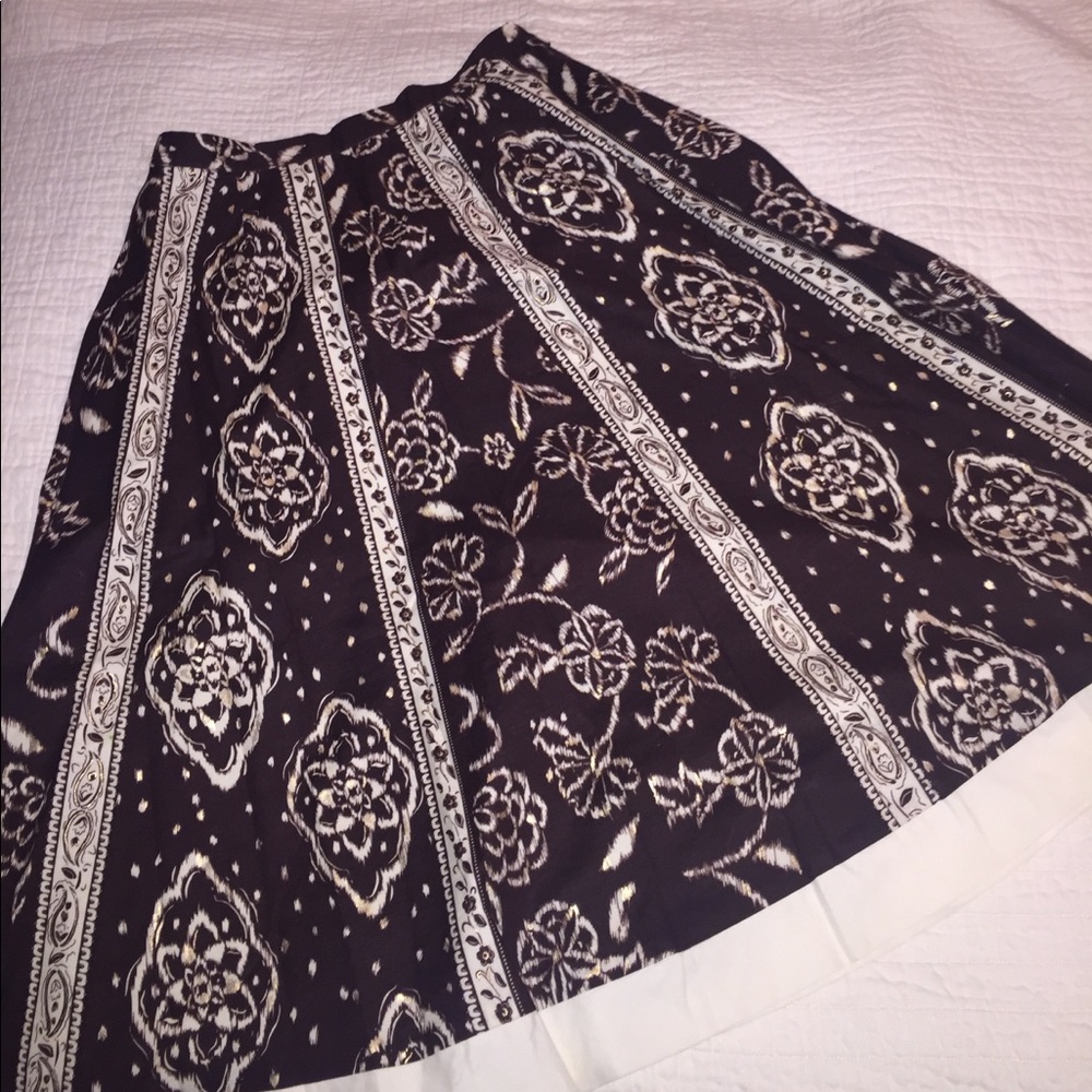 Brown & gold ikat & floral skirt