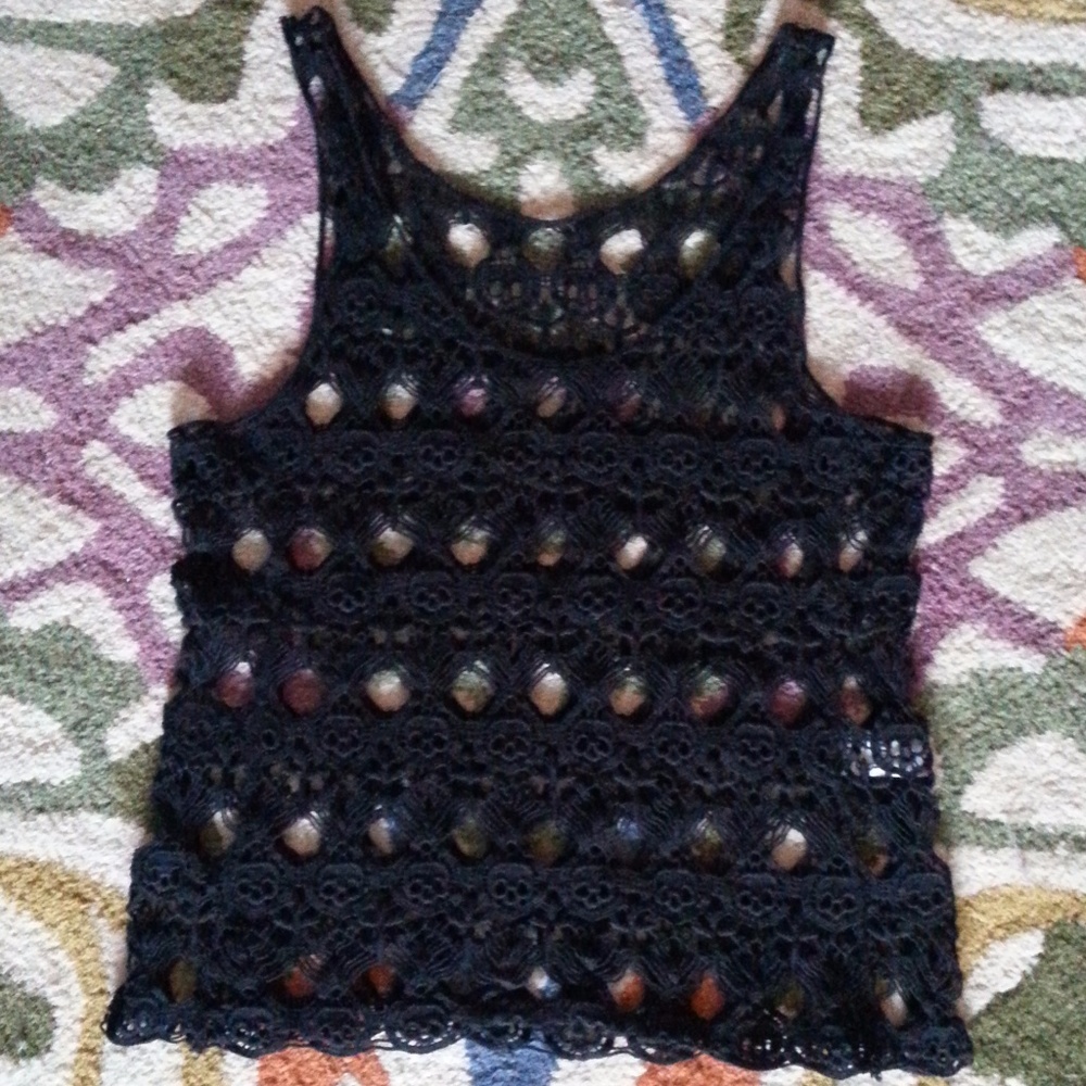 🍭SOLD🍭Skull Cross Knitted Top Black Crochet L