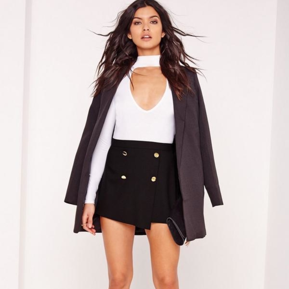 Button front tailored shorts black