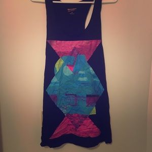 Long black tank top with multicolor design