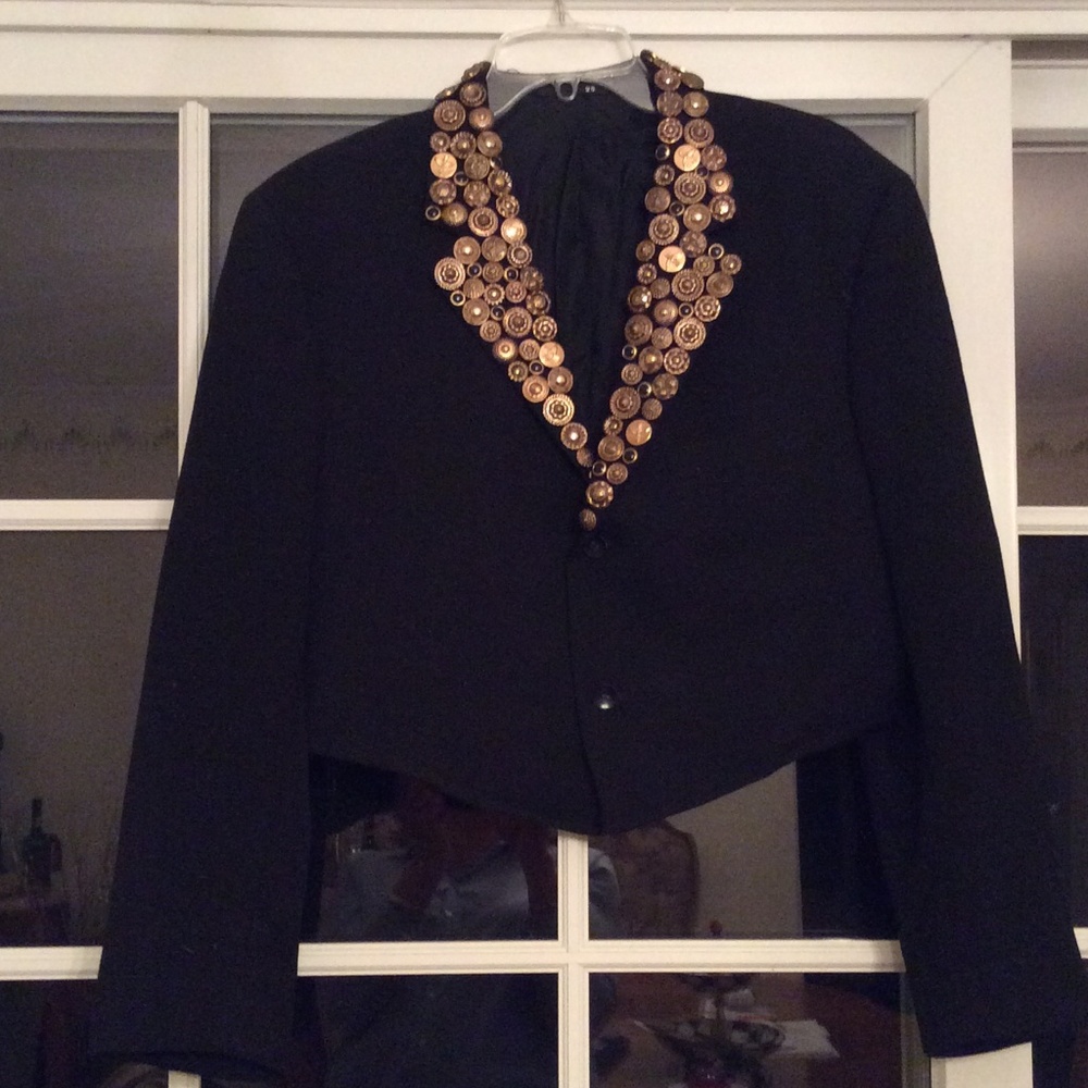 Vintage Black Jacket with Buttons on Collar