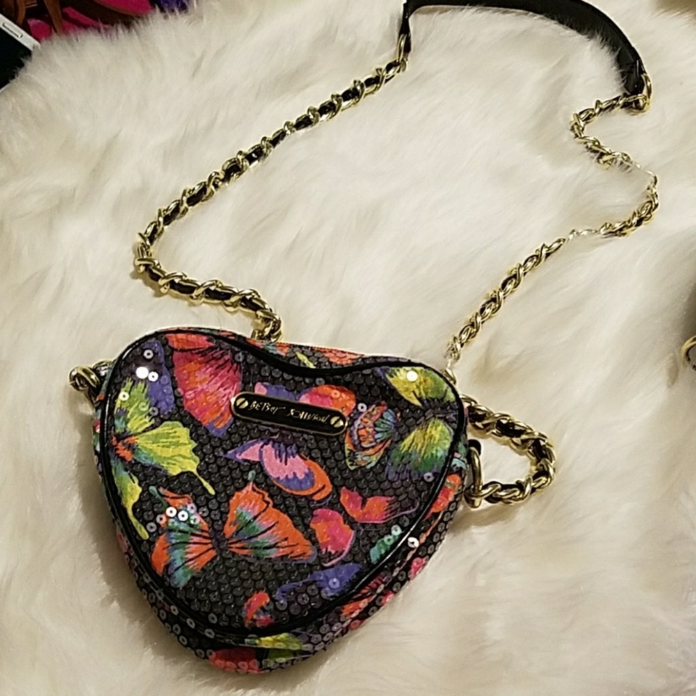 Heart Shaped Sequin Butterfly Crossbody Purse
