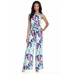New Directions multi-color V-Back Jumpsuit