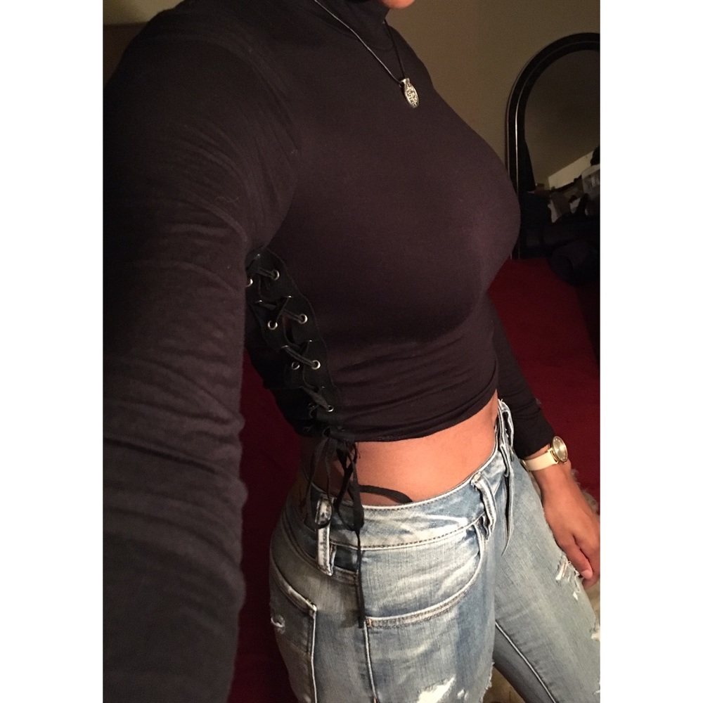 Charlotte Russe Small Side Laced Black Crop Top