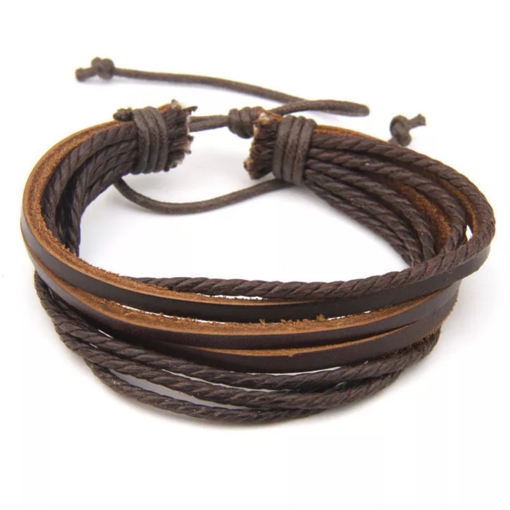 BROWN TRIBAL TRENDY LEATHER CUFF BRACELET - Picture 1 of 1