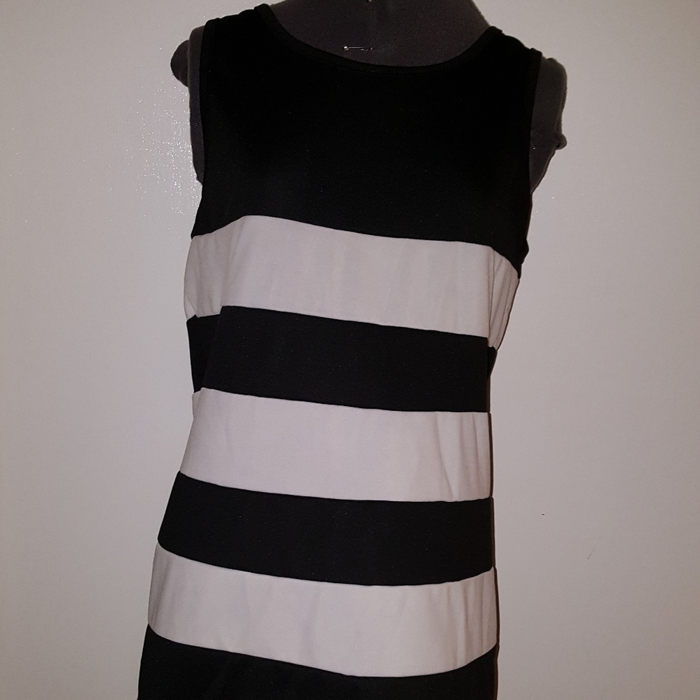 Black White Thick Stripes Sleeveless Shift Dress