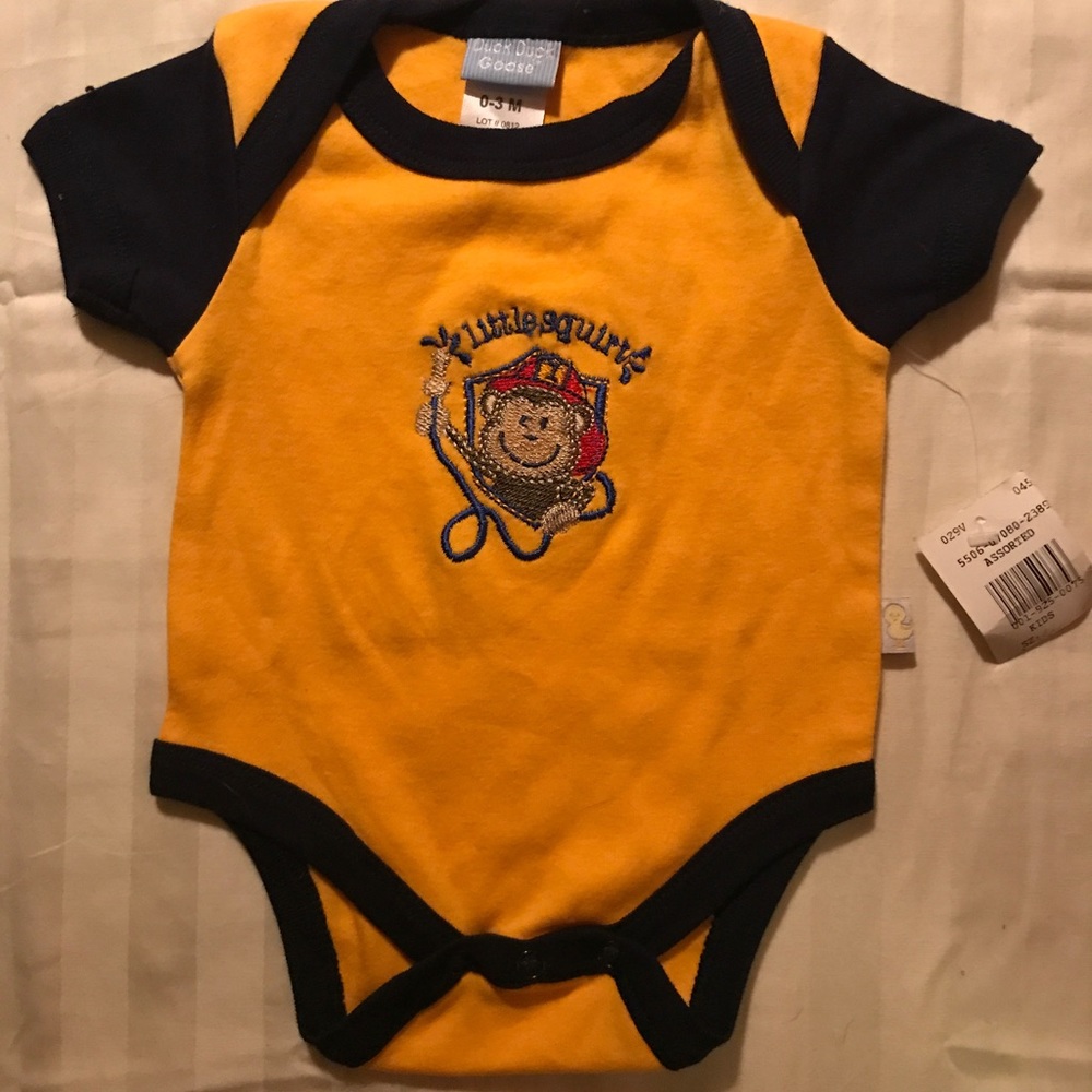 NWT Yellow and Blue Monkey Onesie, 0-3 Mos.
