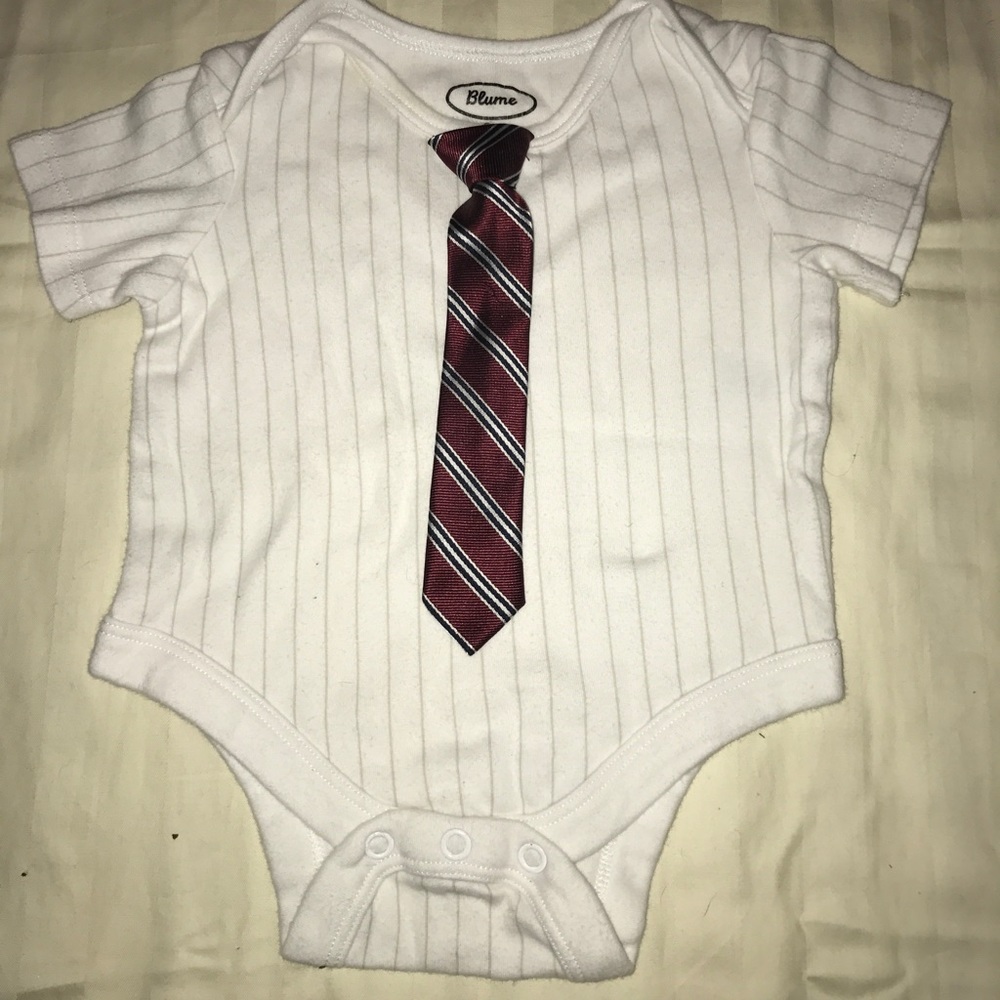 Blume White and Tan Pinstriped Onesie with a Tie !
