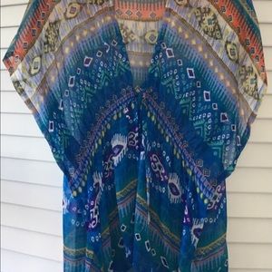 Tribal print flows silk kimono small