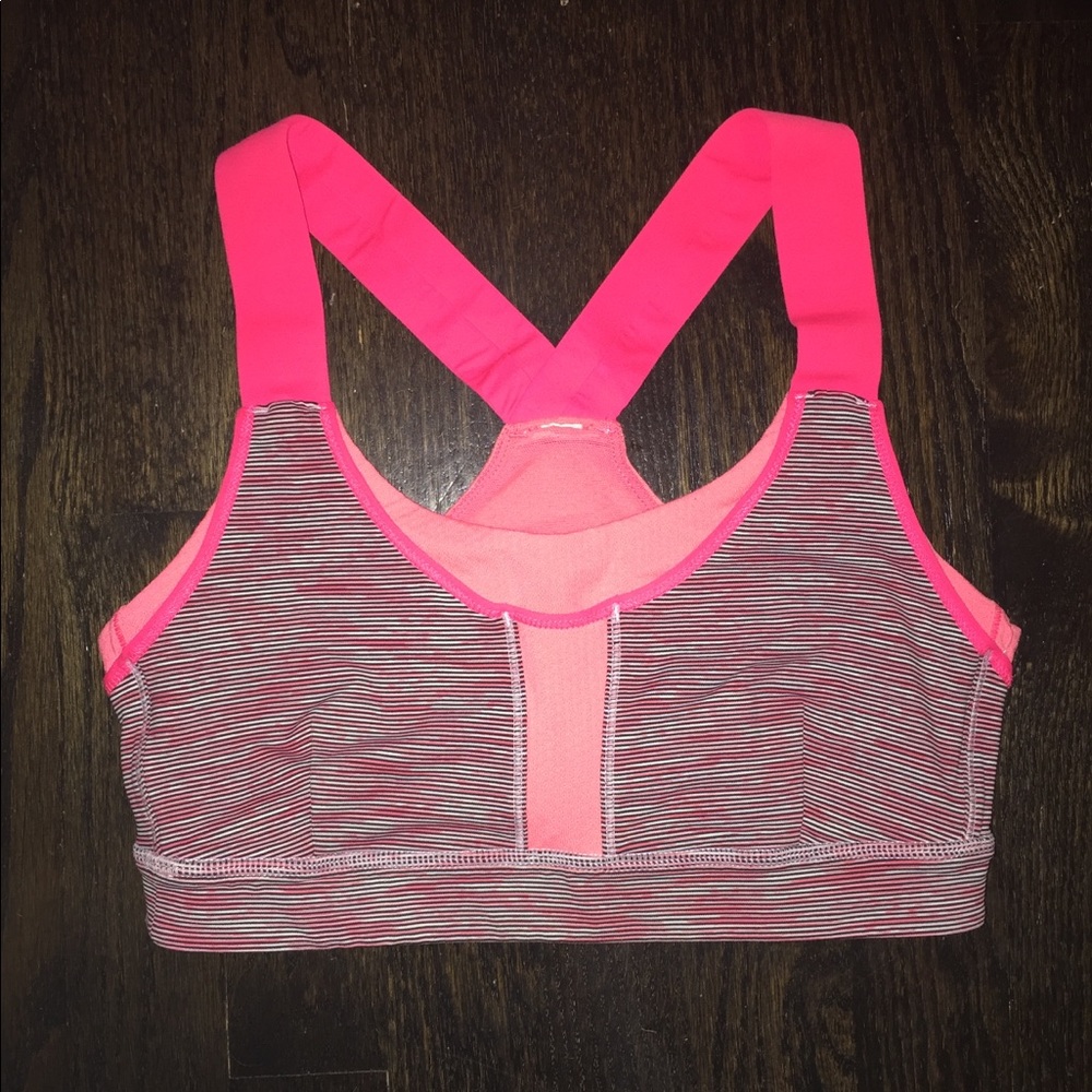 CUTE Lululemon pink black striped sports bra small