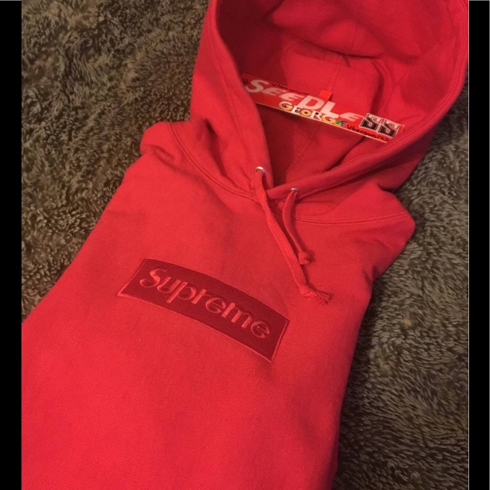Supreme red tonal box hoodie