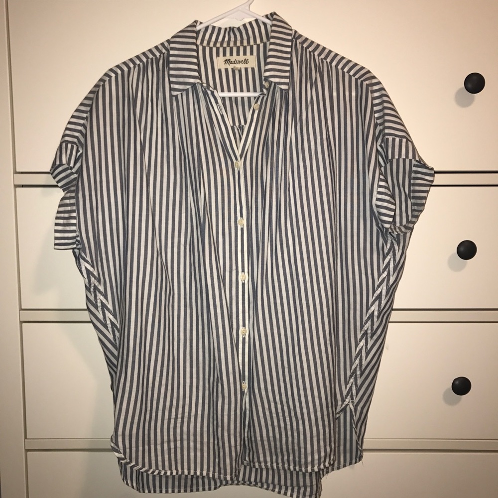 Madewell White and Blue Striped Top