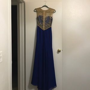 Royal blue dress.