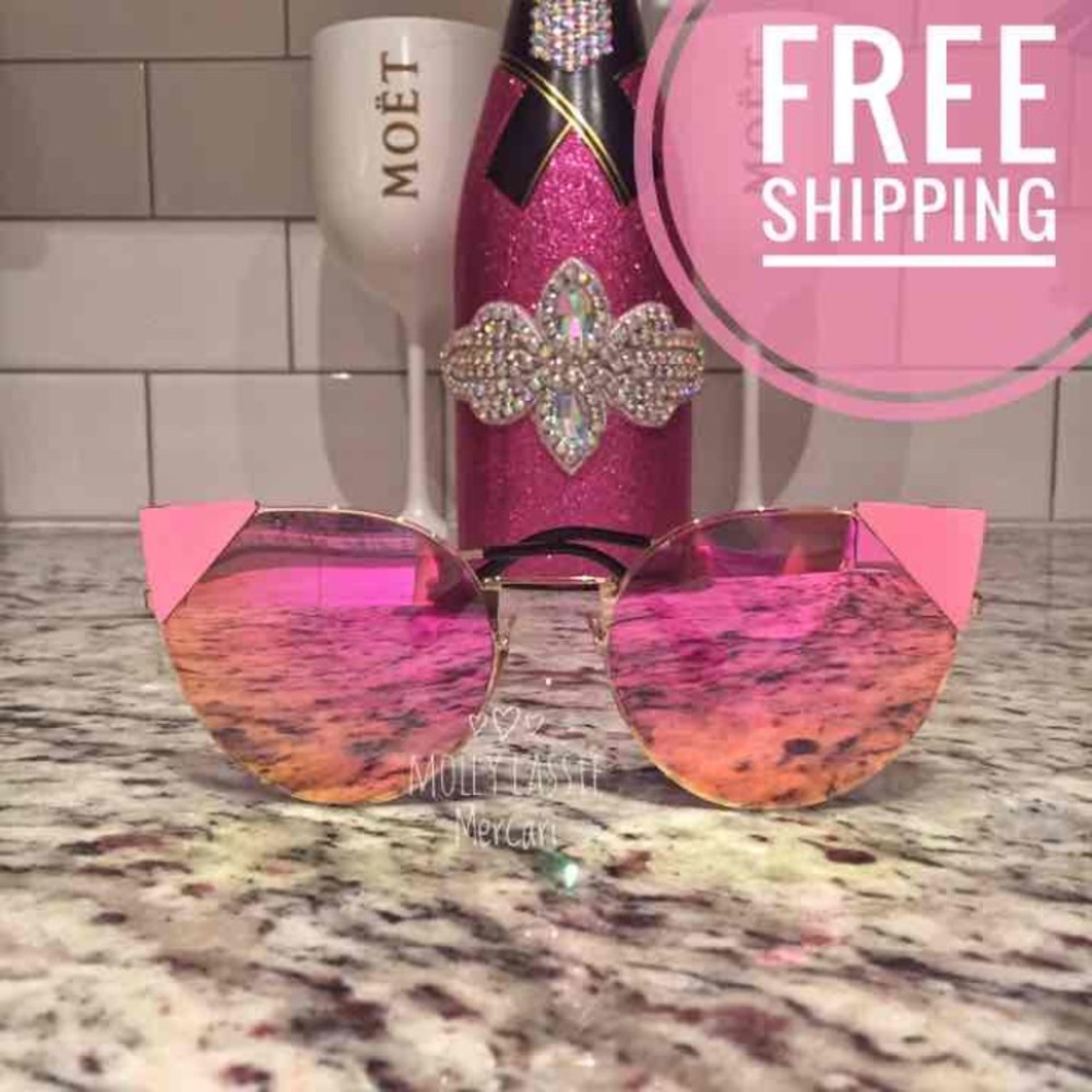 HOT PINK CATEYE MIRRORED SUNGLASSES - Picture 3 of 3