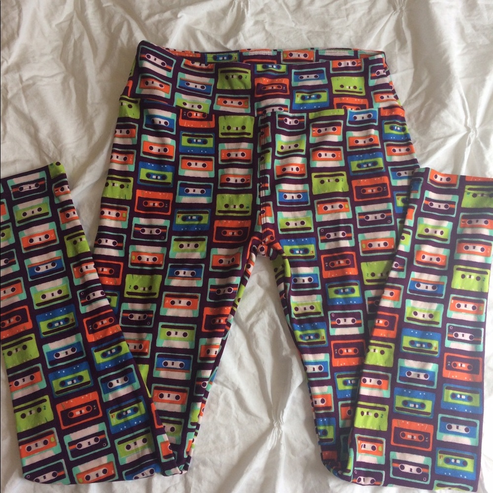 LuLaRoe leggings in one size, cassette tape print