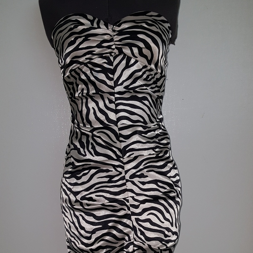 Sexy Strapless Black White Zebra Print Dress