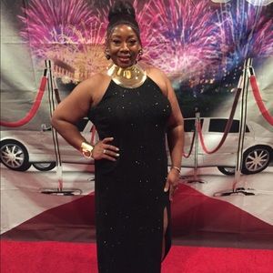 Black Evening Dress w/Black&White Beaded Neckline