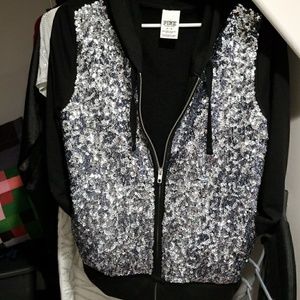 Sweatshirt BLING SILVER SEQUIN HOODIE zip up JACKE