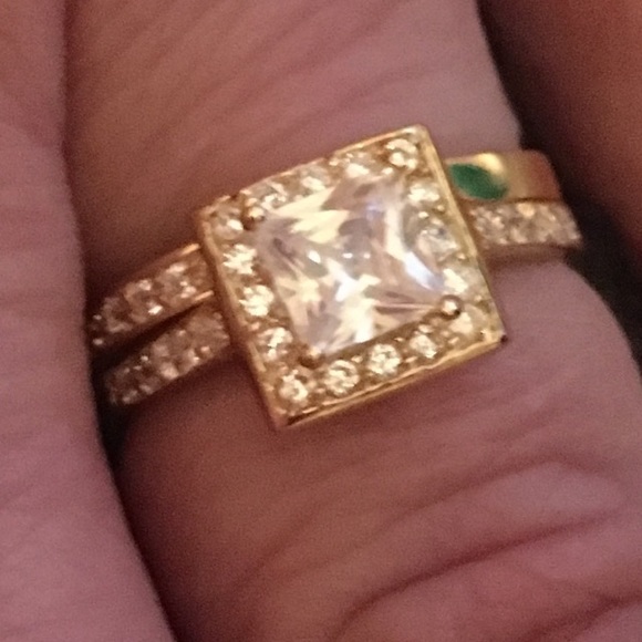 14 K Yellow Gold Over Sterling Halo Set - Picture 3 of 8